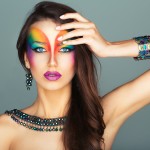 Portrait of a beautiful girl with a fashion bright multicolored